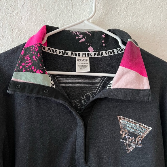 Victoria’s Secret PINK Bling Quarter Snap Gray & Pink Varsity Crew Sweatshirt XS - Picture 8 of 10